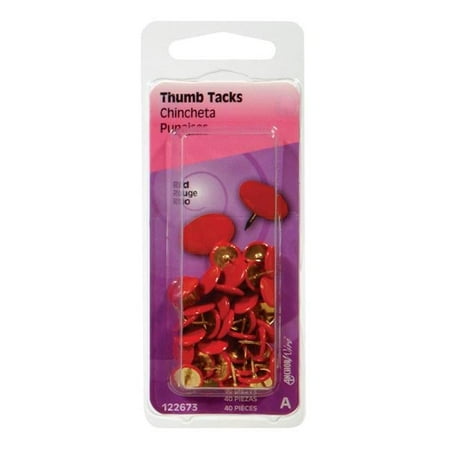 Hillman 122673 Thumb Tack, 23/64 in Diameter, 3/8 in L, 15/64 in L Shank, Steel, Red?