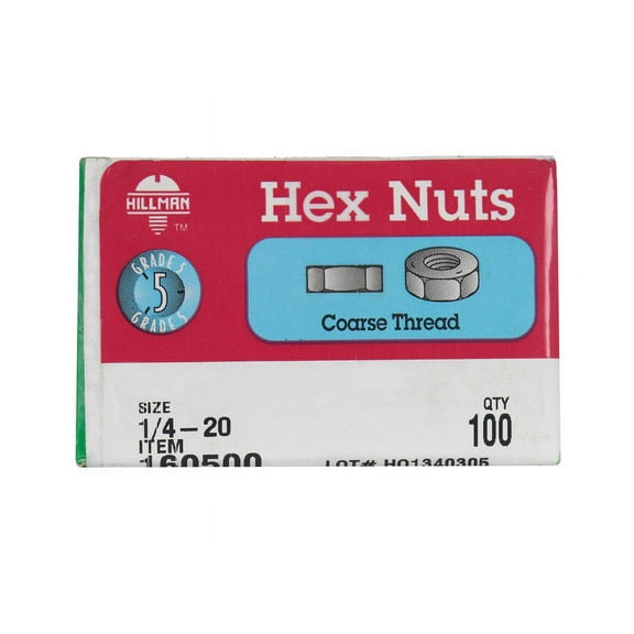 Hillman 160500 Hex Nut 1/4" Zinc-Plated Steel USS Zinc-Plated