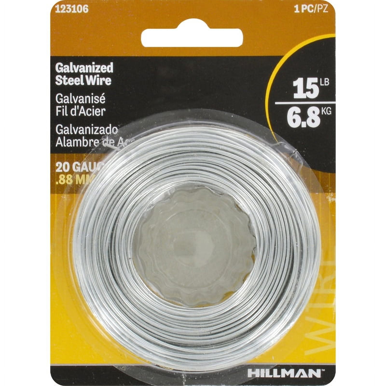 Hillman Steel Wire Rope 20 Gauge Galvanized Hobby Cable Wire, 20 x 175', Corrosion Resistant, Holds 15 lbs, Ideal for Crafts & DIY, Silver | 123106