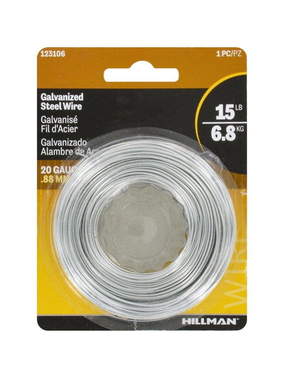 Steel Wire Rope 20 Gauge Galvanized Hobby Cable Wire, 20 x 175', Corrosion Resistant, Holds 15 lbs, Ideal for Crafts & DIY, Silver | 123106