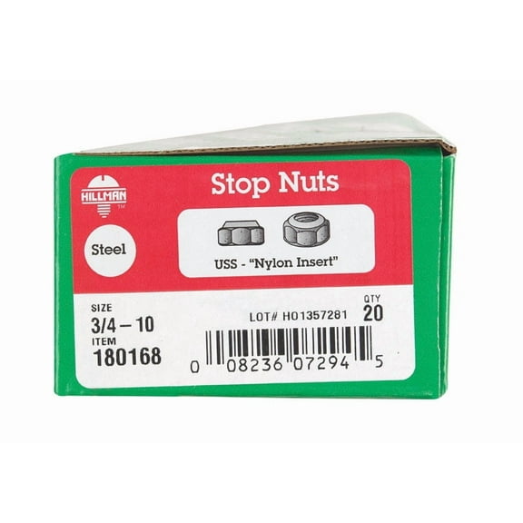 Hillman 3/4 In. 10 tpi Steel Course Thread Nylon Insert Lock Nut (20 Ct.) 180168