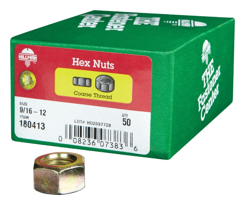 Hillman 180413 0.56 in. 12 Hex Nut Grade 8 in Zinc Plated Steel  50 per Box