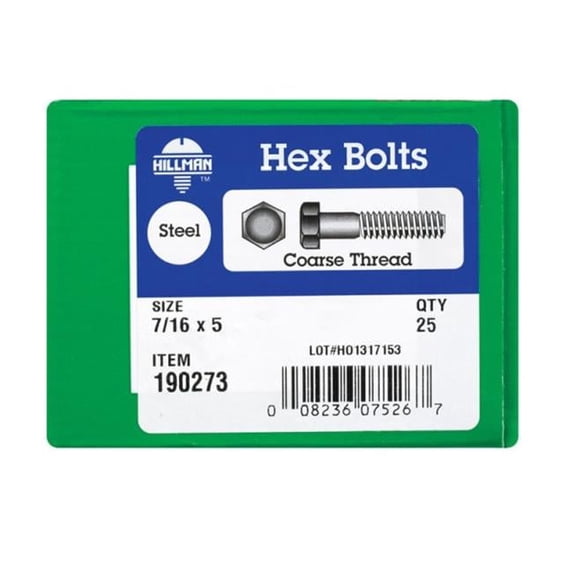 Hillman 190273 0.437 x 5 in. Zinc Plated Hex Head Bolt Grade