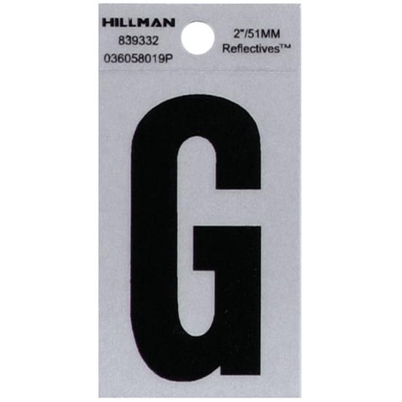 Hillman Group 839332 2 in. Black & Silver Reflective Mylar Square Cut Self Adhesive Letter - G - 6 Piece
