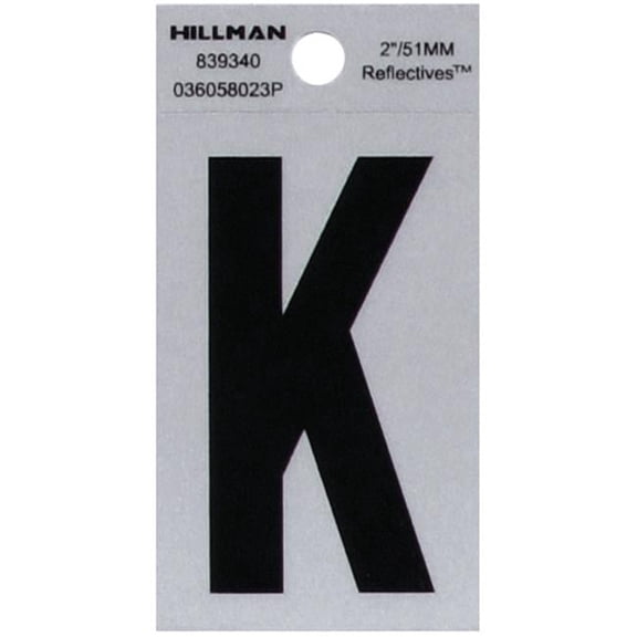 Hillman Group 839340 2 in. Black & Silver Reflective Mylar Square Cut Self Adhesive Letter - K - 6 Piece