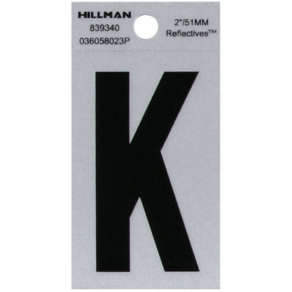 Hillman 2 in. Reflective Black Vinyl Self-Adhesive Letter K 1 pc