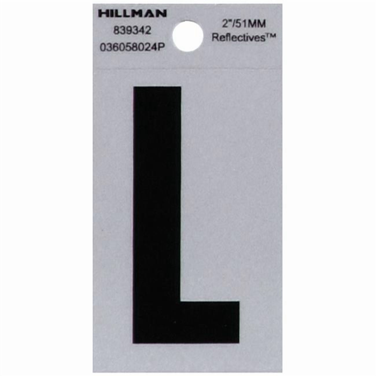 Hillman Group 839342 2 in. Black & Silver Reflective Mylar Square Cut Self Adhesive Letter - L - 6 Piece