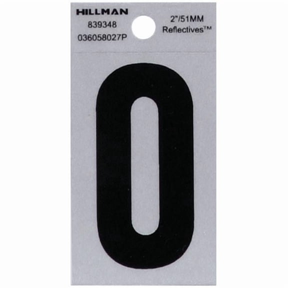 Hillman Group 839348 2 in. Black & Silver Reflective Mylar Square Cut Self Adhesive Letter - O - 6 Piece