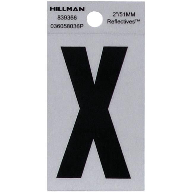 Hillman Group 839366 2 in. Black & Silver Reflective Mylar Square Cut Self Adhesive Letter - X - 6 Piece