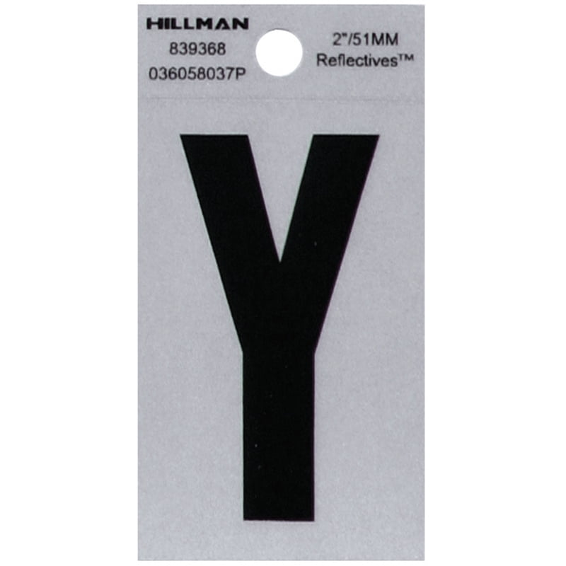 Hillman Group 839368 2 in. Black & Silver Reflective Mylar Square Cut Self Adhesive Letter - Y - 6 Piece