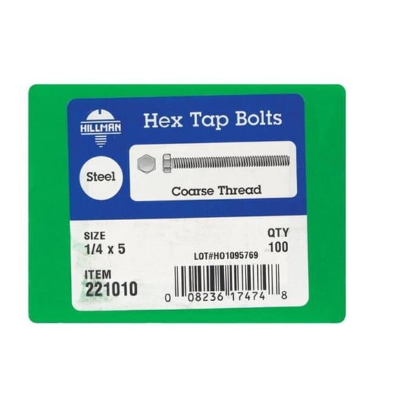 Hillman 221010 0.25 x 5 in. Hex Tap Bolt Box of 100