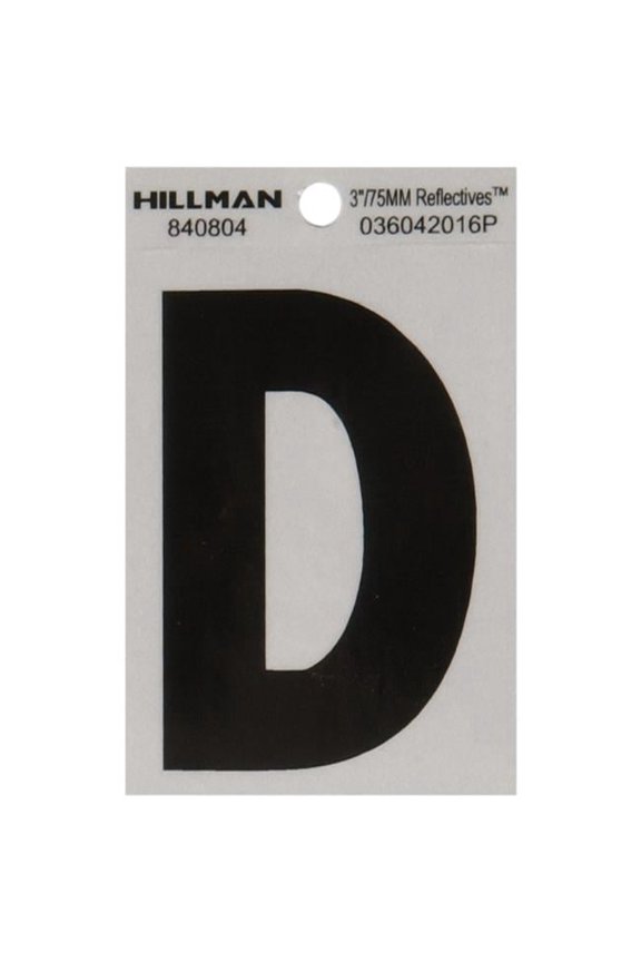 3 in. Reflective Black Vinyl Self-Adhesive Letter D 1 pc