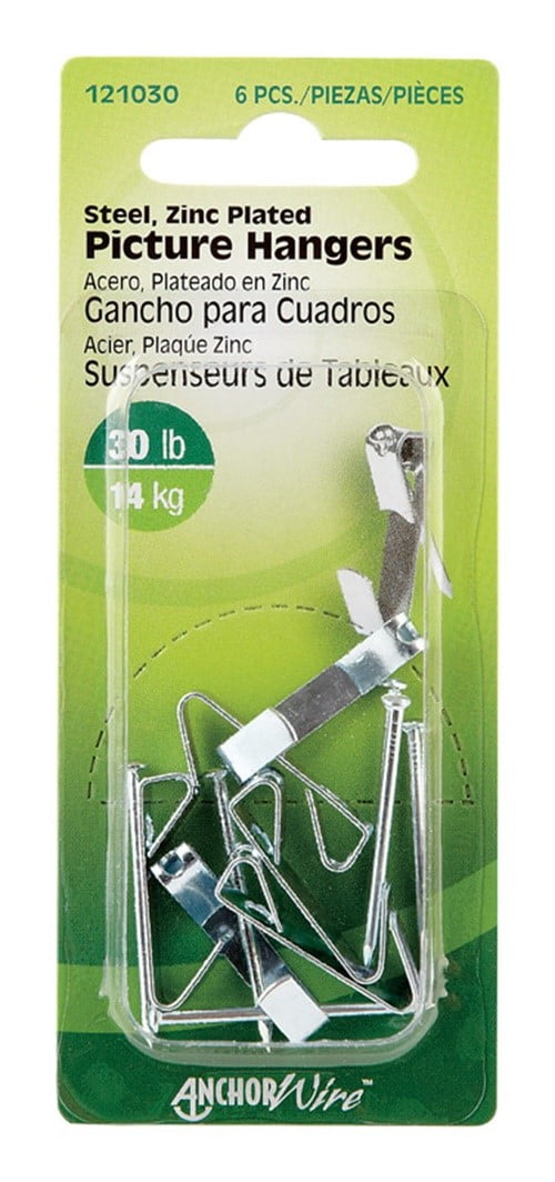 Zinc-Plated Steel Picture Hangers with Nails, 30 lb Capacity