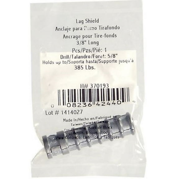 Hillman 370193 Zinc Lag Shield Anchors 3/8" Long, Holds Up to 385 lbs., 1-Piece
