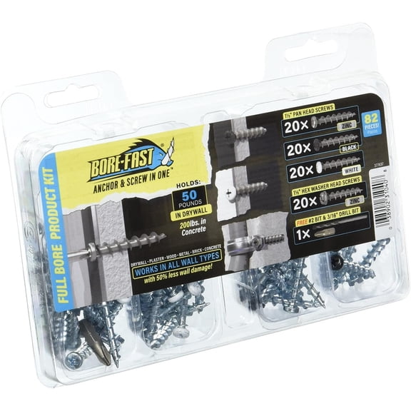 Hillman Borefast Drywall Anchors - Steel, Screw-In, Reusable - No Size, Silver — Construction & DIY Use, Standard Hardware Spec