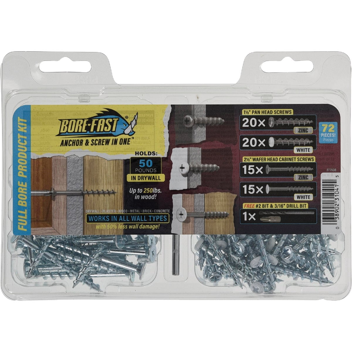 Hillman 377638 Borefast Drywall Anchors, No Size, Silver — Construction & DIY Use, Standard Hardware Spec
