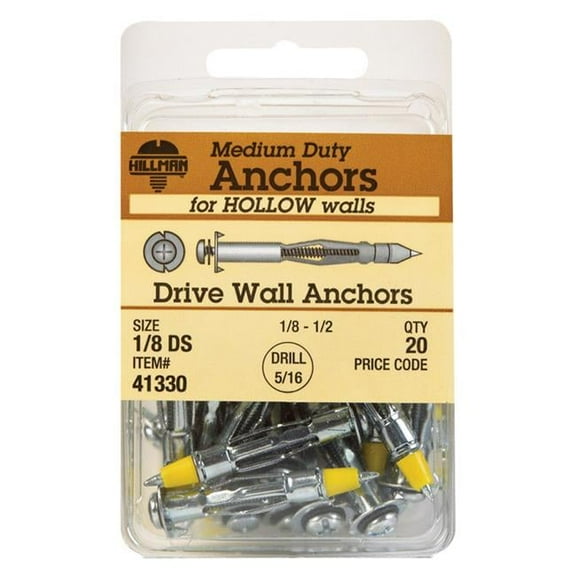 Hillman Hollow Wall Anchor Drive-In Style - Metal, Easy Installation - 20 Ct., 1/8 In.
