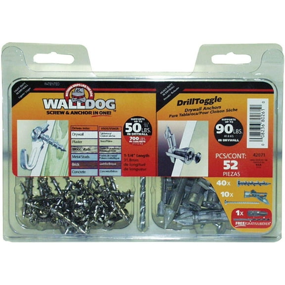 Hillman WallDog Drill Toggle Kit Drywall Anchor - Chrome Finish - Pack Of 1