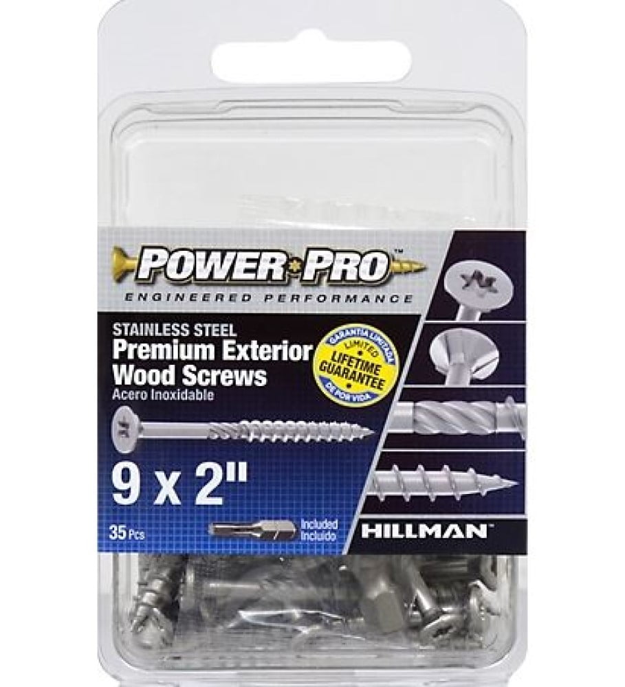 Hillman 42497 Power Pro Premium 305 Stainless Steel Wood Screws #9 x 2", 35 Pack