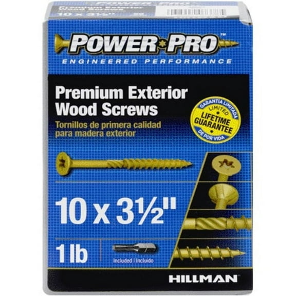 Hillman 48603 Power Pro Premium Exterior Wood Screws #10 x 3-1/2", 59-Pack