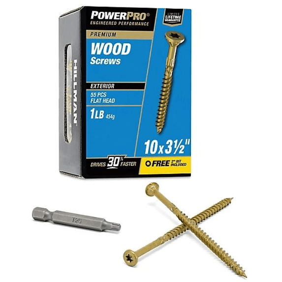 Hillman 48603 Power Pro Premium Exterior Wood Screws #10 x 3-1/2", 55 Pcs.