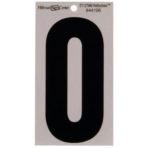 Hillman 5 in. Reflective Black Vinyl Self-Adhesive Number 0 1 pc