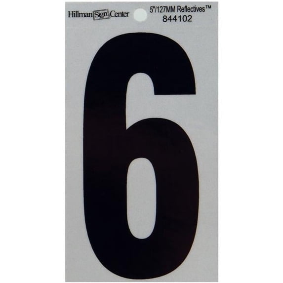 Hillman Group 844102 5 in. Black & Silver Reflective Mylar Square Cut Self Adhesive Number - 6