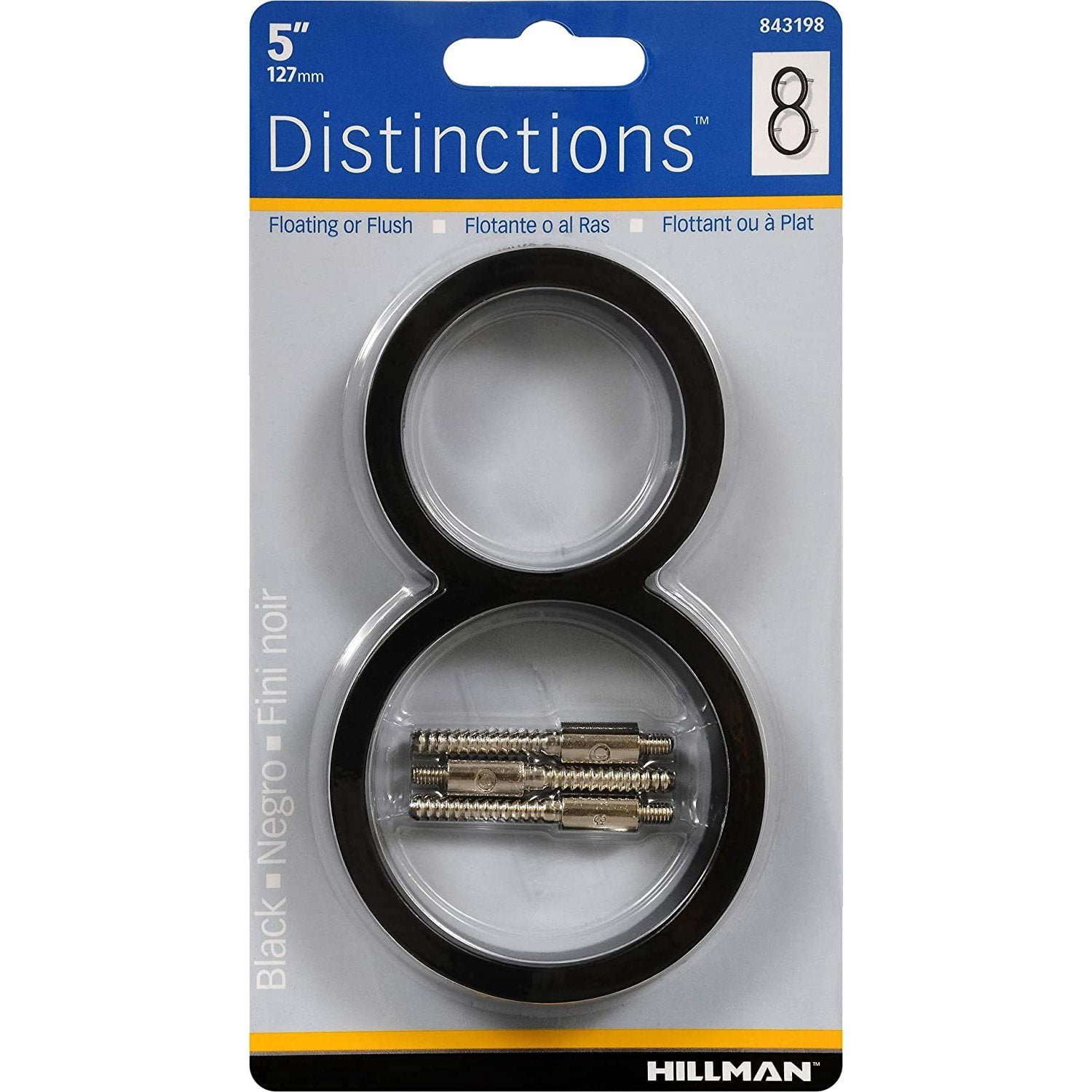 Hillman 5028358 5 in. Black Metal Number 8 Screw-On - Pack of 3