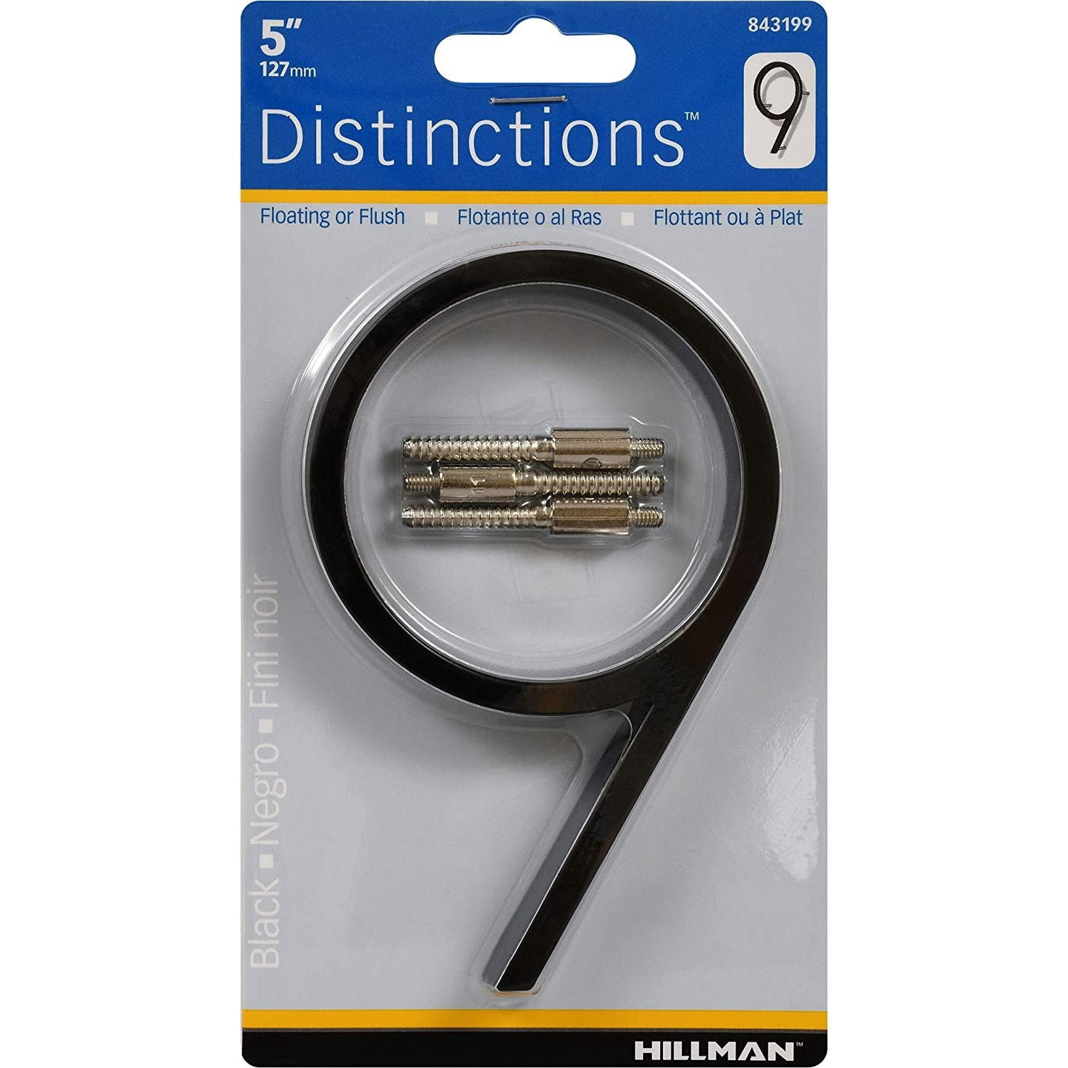 Hillman 5028363 5 in. Black Metal Number 9 Screw-On - Pack of 3