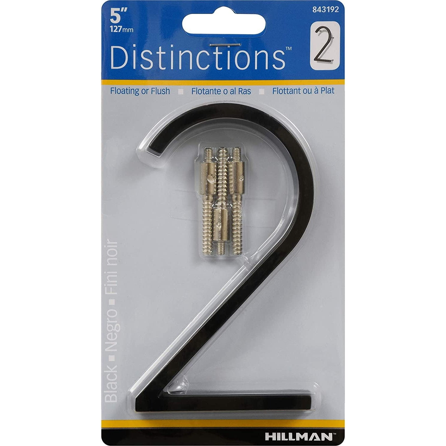 Hillman 5028371 5 in. Black Metal Number 2 Screw-On - Pack of 3