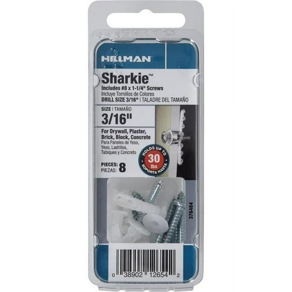 Hillman 5049760 0.18 x 1.25 in. Caiman Nylon Round Head Screw & Anchor, Pack of 8