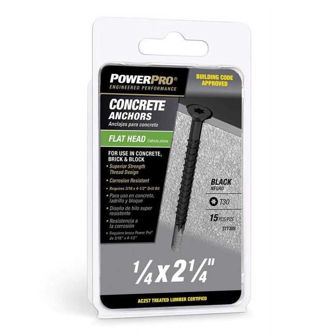 Hillman 5049792 0.25 x 2.25 in. Power Pro Carbon Steel Flat Head Concrete Screw Anchor, Pack of 15