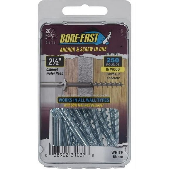 Hillman 5049804 0.25 x 2.5 in. Borefast Steel Pan & Wafer Head Screw & Anchor, Pack of 20