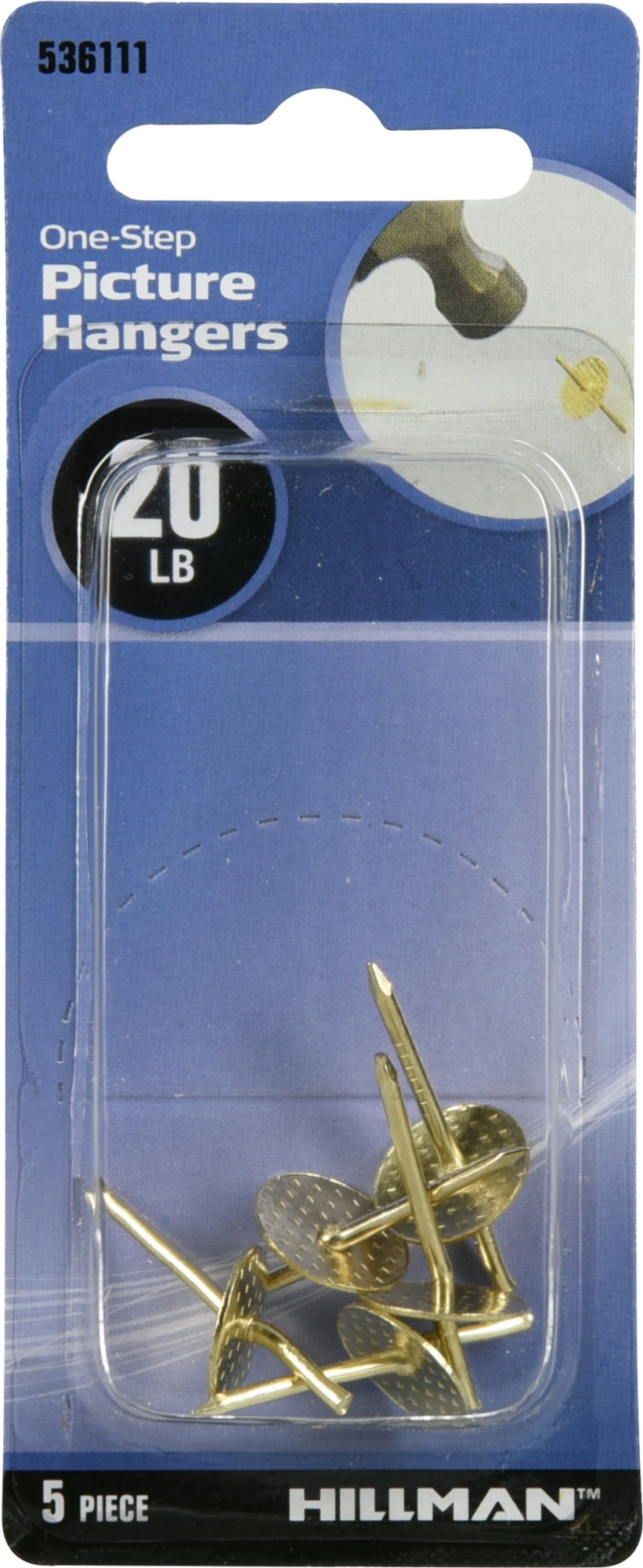Hillman 536111 OneStep Picture Hangers, Brass, 20 lb, 5 Piece