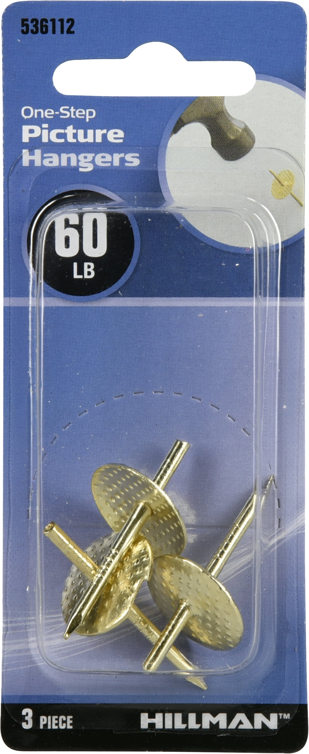 Hillman 536112 One Step Picture Hangers, Brass (60lb) 3 Pack