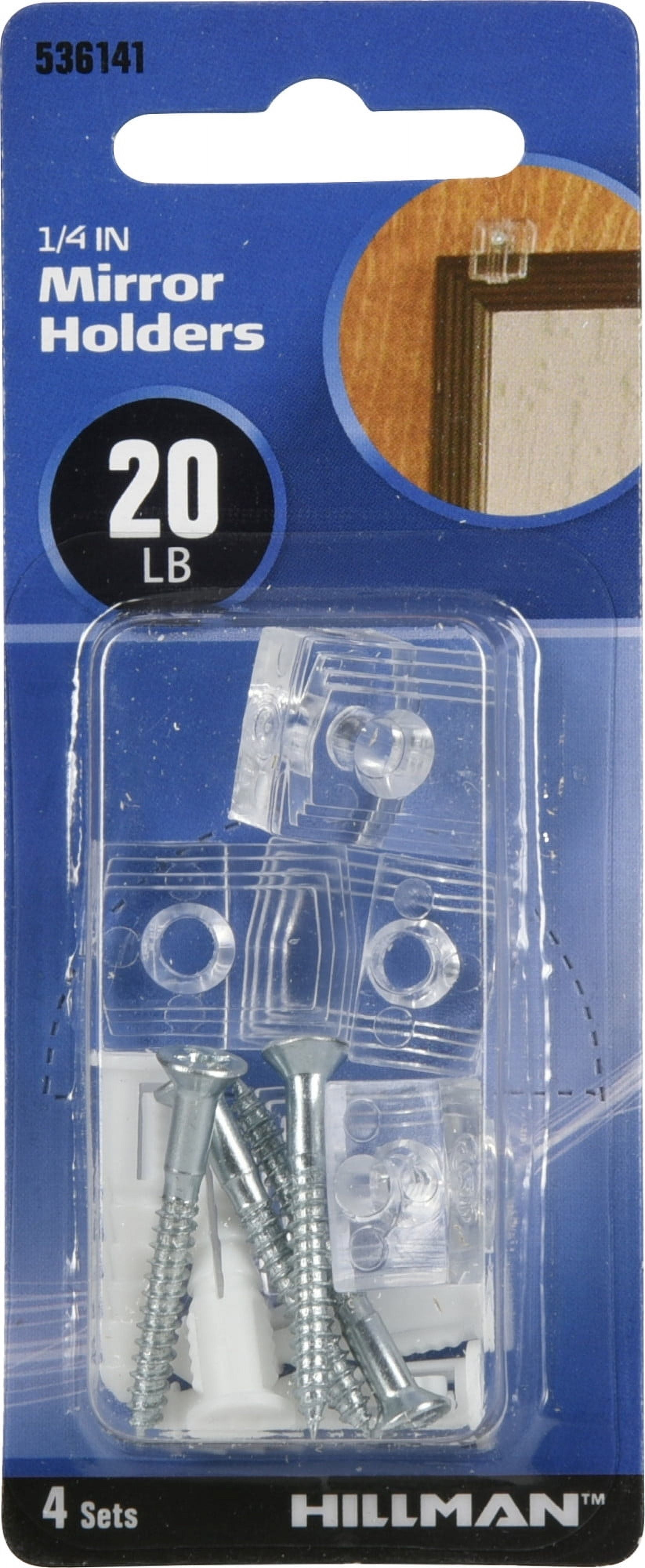 Hillman 536141 1/4" Plastic Mirror Hanger Clip (Includes Screws & Anchors), 4 Pack