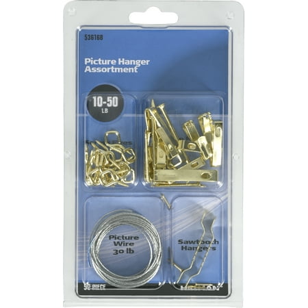 Hillman 536168 Brass Conventional Picture Hanging Kit 10lb-50lb (50 Piece)