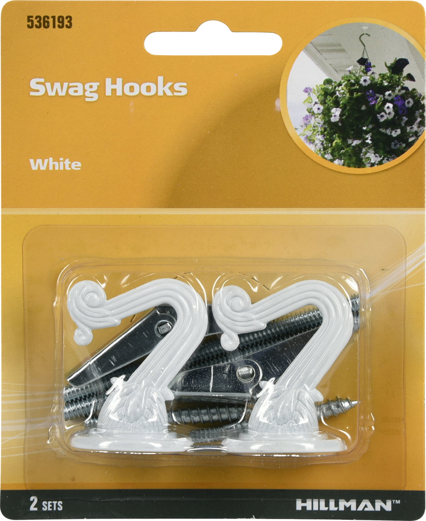 Hillman 536193 White Swag Hooks with Anchors (30lb) 2 Sets