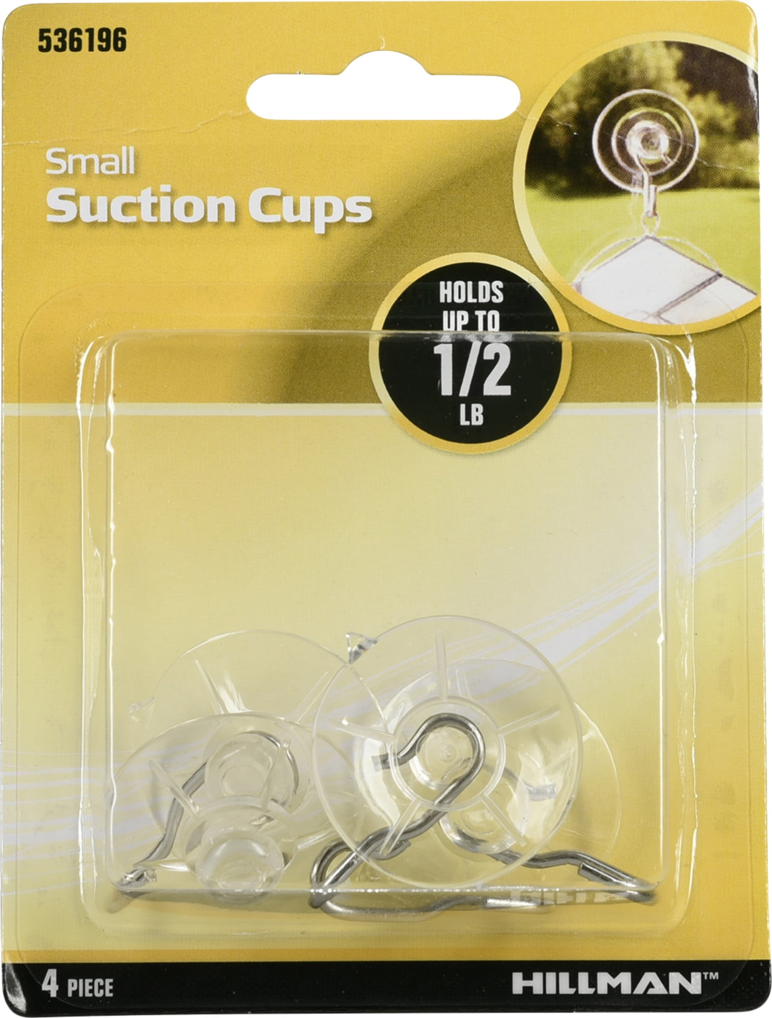 Hillman 536196 Small Suction Cup Hooks (1/2lb) 4 Pack 