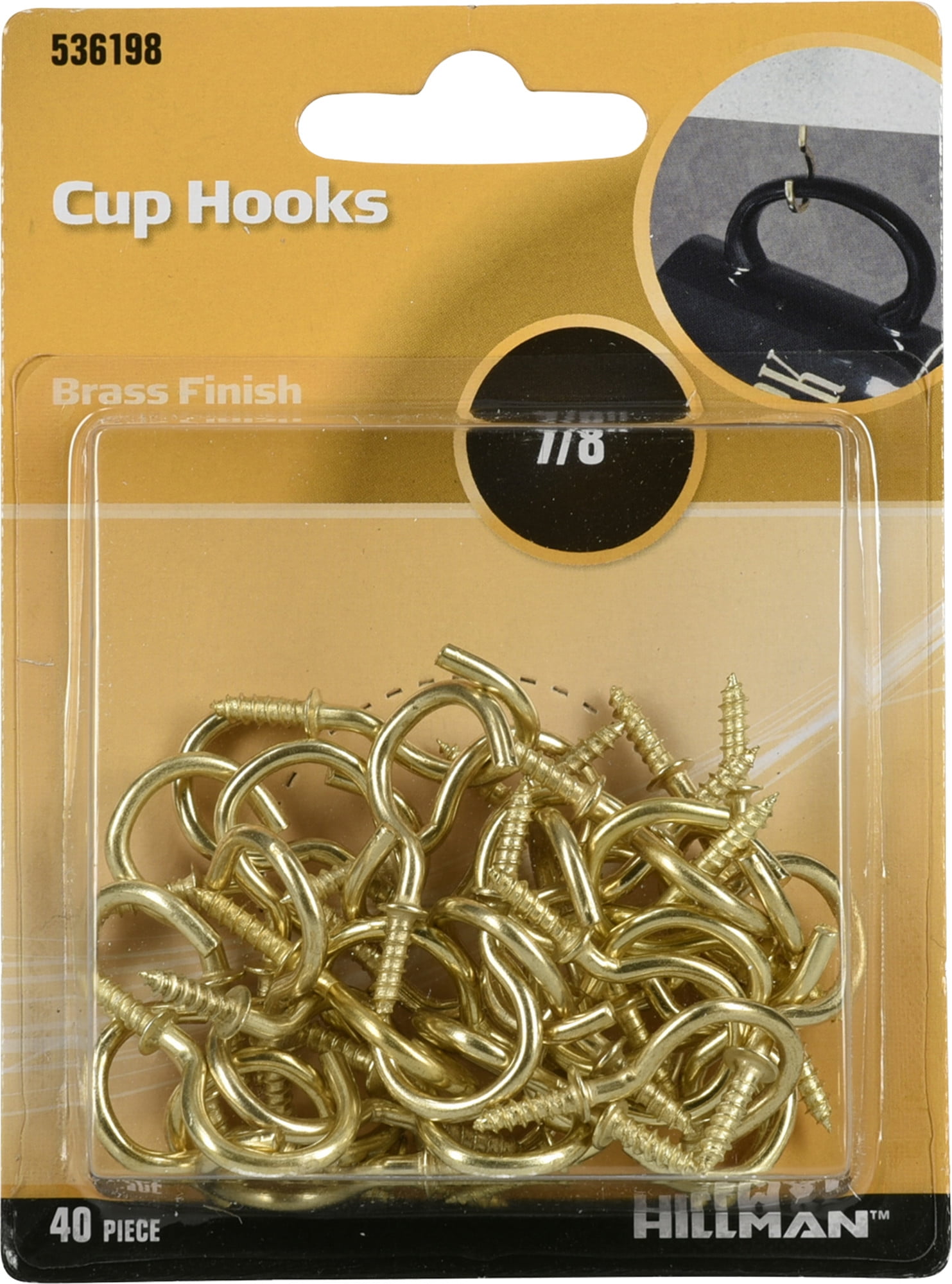 Hillman 536198 Cup Hooks, Screw Hooks, Brass Finish (7/8") 40 Pack