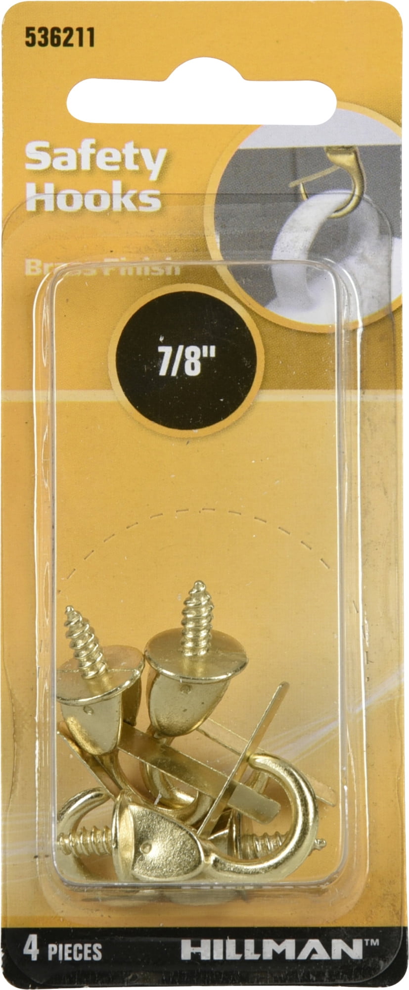 Hillman 536211 Safety Cup Hooks, Screw Hooks, Brass (7/8") 4 Piece