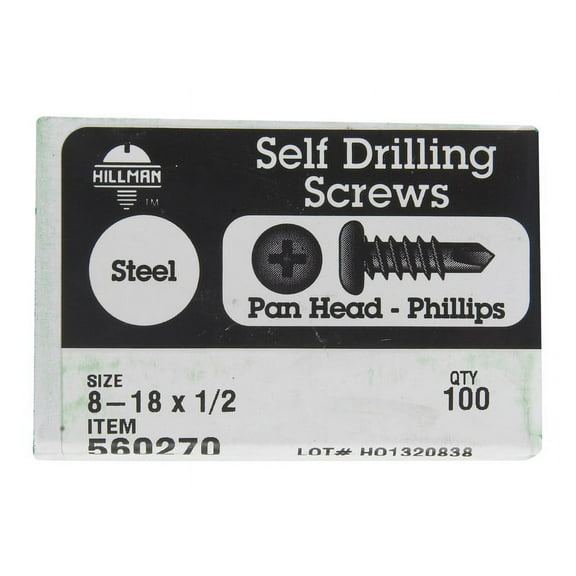 Hillman 560270 No.8-18 x 0.5 in. Zinc Plated Pan Head Phillips Self Drilling Screws - Pack of 100
