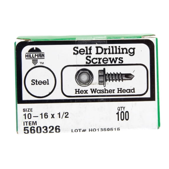 Hillman #10-16 X 1/2In Zinc Hex Washer Head Self Drilling Screw 100Pk