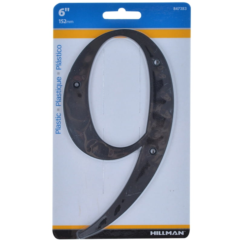 Hillman  6 in. Plastic Traditional House Number 9, Black - Pack of 6