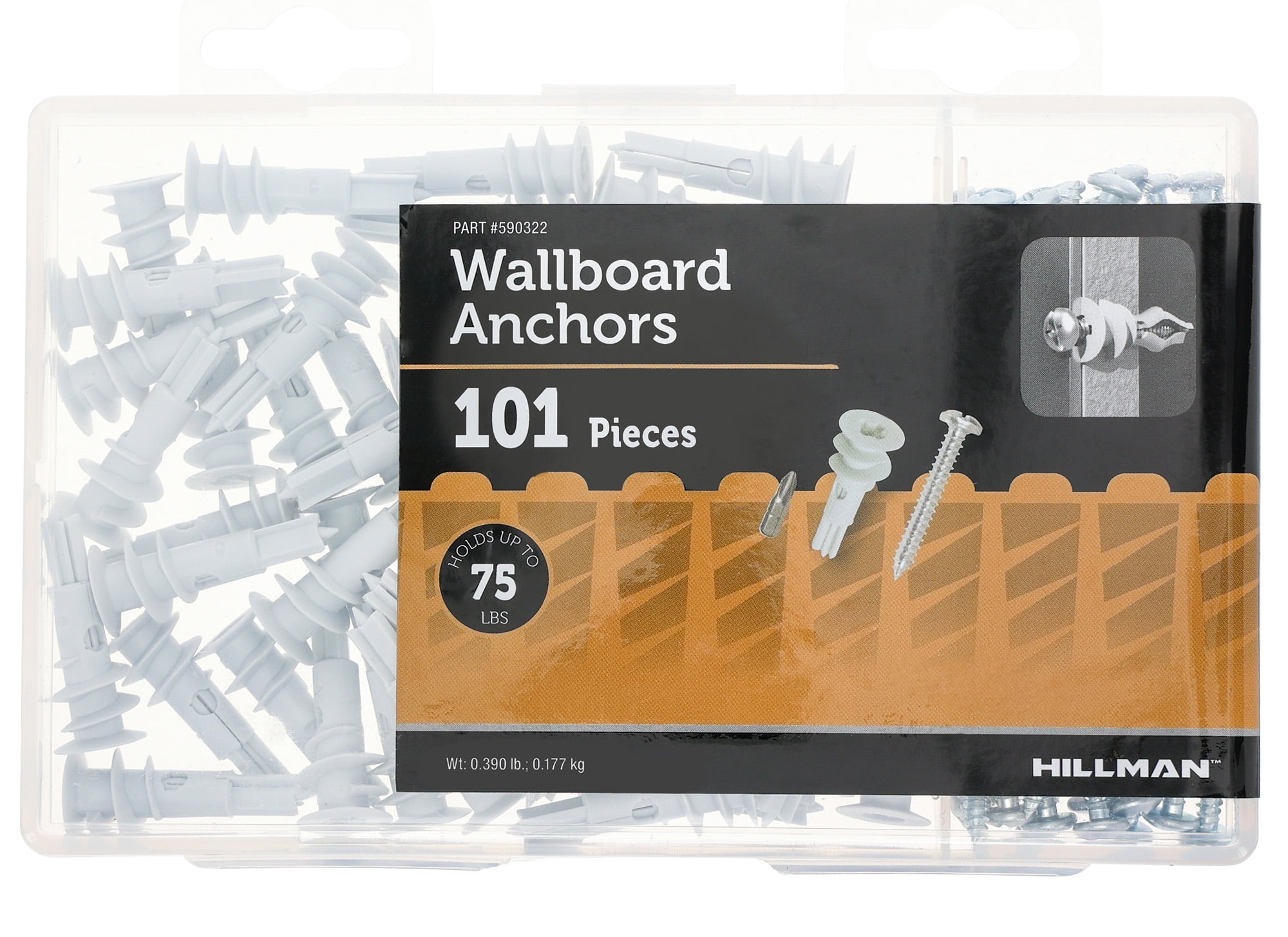 Hillman Drywall Anchor Screws, #8, Nylon, Pan Head Phillips, 75 lb., White, 50 pack