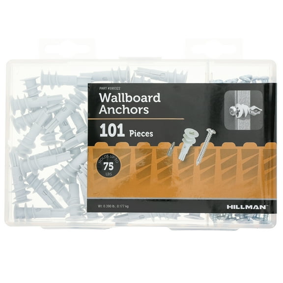 Hillman Drywall Anchor Screws, #8, Nylon, Pan Head Phillips, 75 lb., White, 50 pack