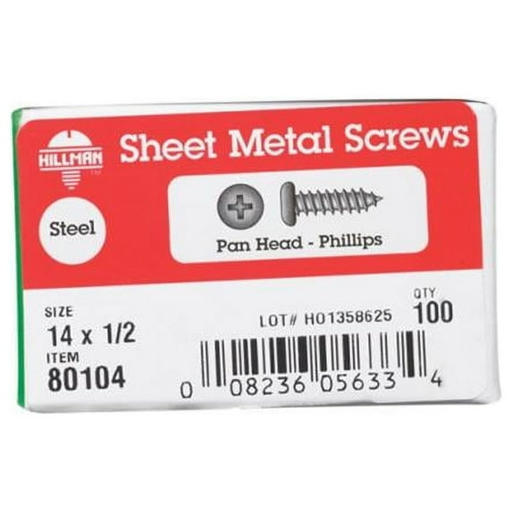Hillman 80104 14 x 1.5 in. Philip Pan Head Zinc Plated Sheet Metal Screw