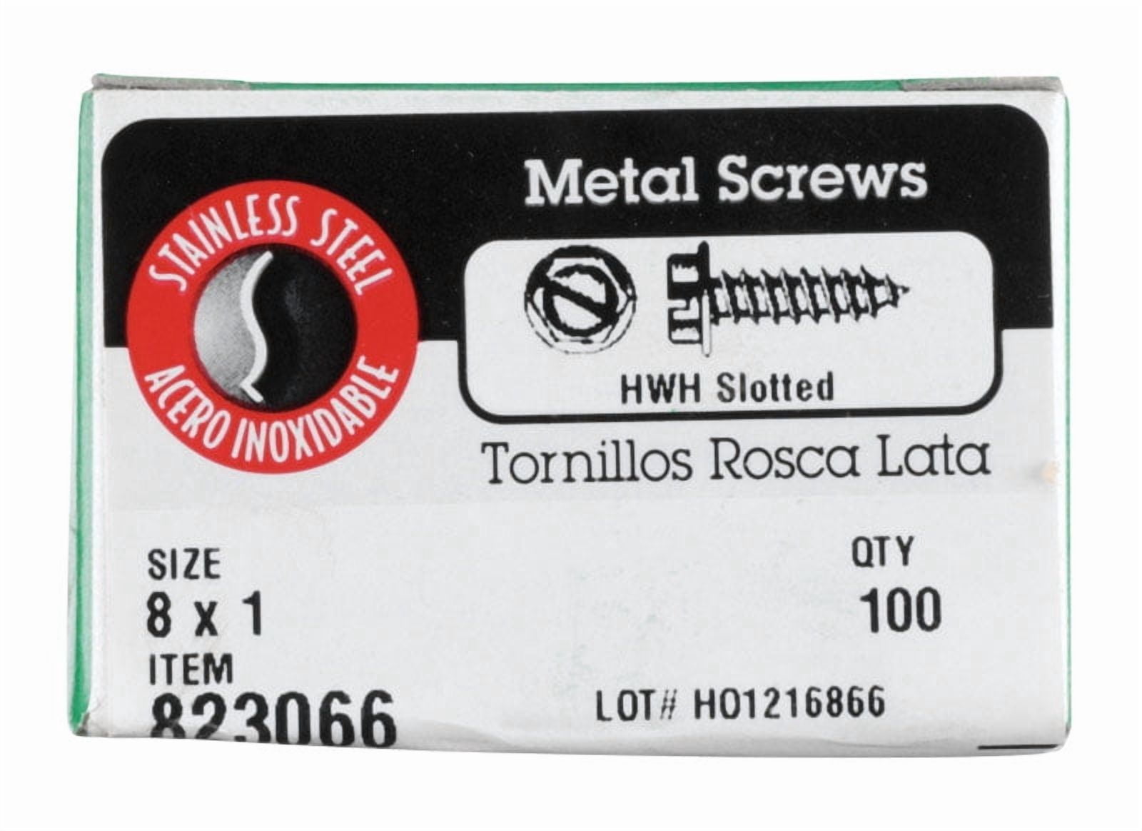 Hillman 823066 8 x 1 in. Hex Head Sheet Metal Screws  Stainless Steel - Box of 100