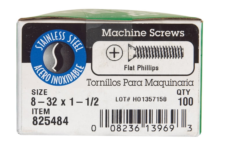 Hillman 0825484 Machine Screws No. 8-32 X 1-1/2" L Phillips Flat Head Stainless Steel