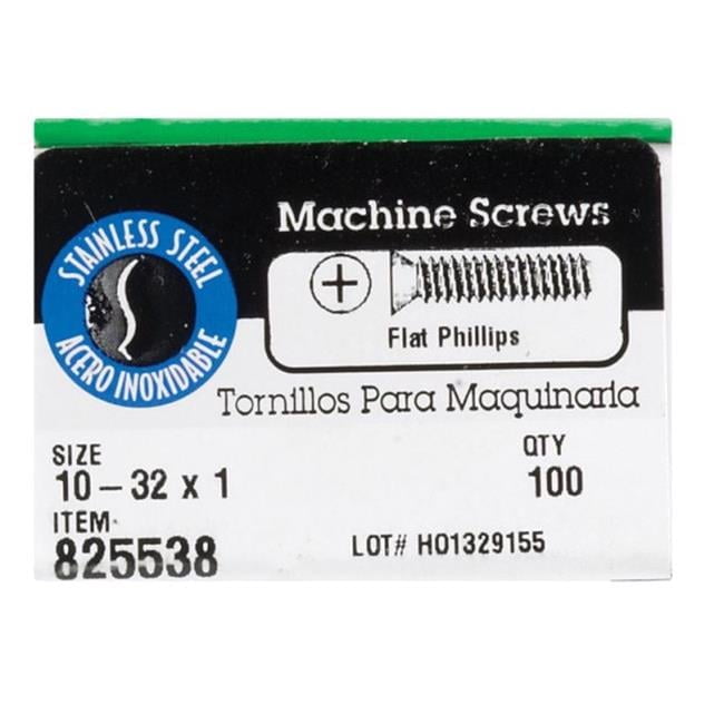 Hillman 825538 10-32 x 1 in. Phillips Flat Head Stainless Steel Machine Screw Box of 100